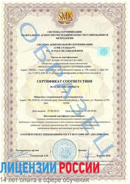 Образец сертификата соответствия Салехард Сертификат ISO 22000