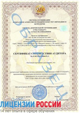 Образец сертификата соответствия аудитора №ST.RU.EXP.00006191-3 Салехард Сертификат ISO 50001
